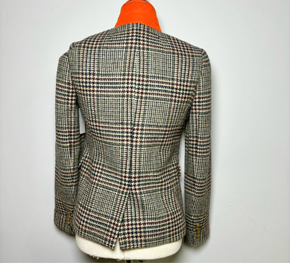 Women Size 2 J. Crew Multi-Color Houndstooth Wool Schoolboy Blazer