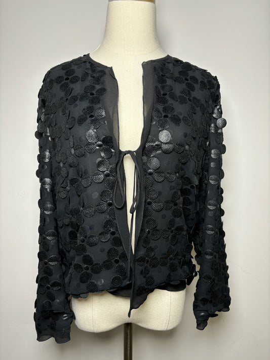 Women Size S Feraud Black Applique Silk Top