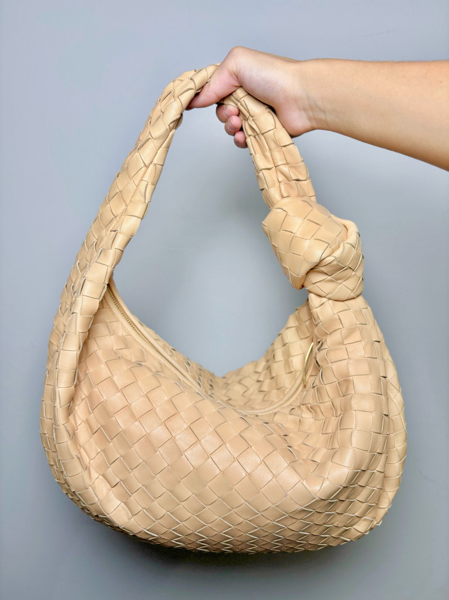 Oatmeal Bottega Veneta Woven Leather Jodie Purse