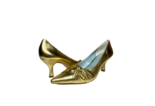 Frances Valentine Gold Leather Napa Platino Heels, Sz 8