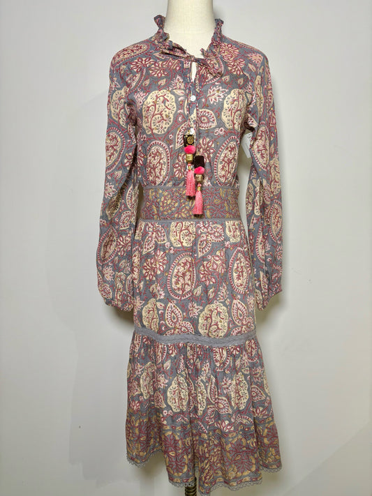 Women Size XS Bell Blue Paisley Silk Dress