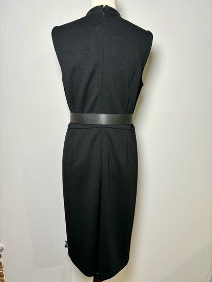 Women Size 12 Akris Black Solid Wool Dress