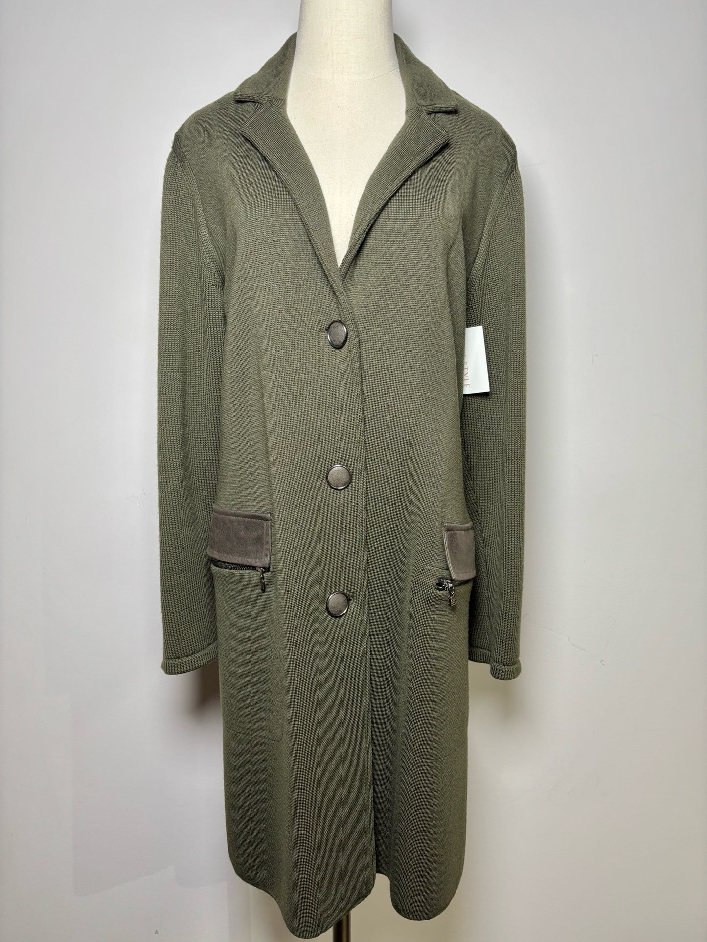 Women Size XL D. Exterior Forest Green Solid Wool Coat