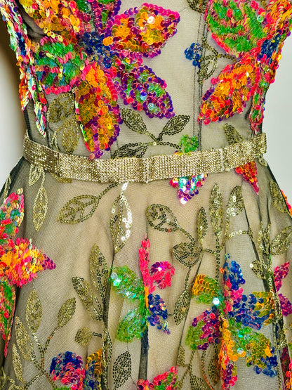 Women Size XS Bronx & Banco Multi-Color Sequins Party Tulle Dress