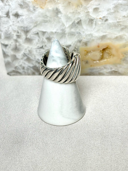 David Yurman Diamond Sculpted Cable Sterling Silver 6 Ring