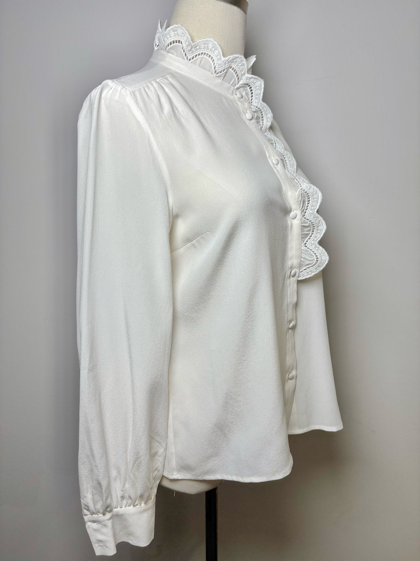 Women Size S Sezane Cream Chloe Solid LS Blouse