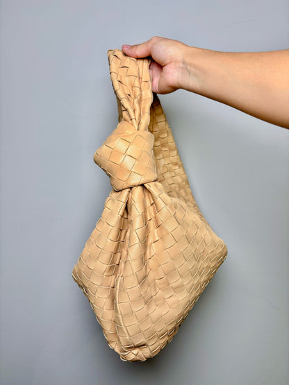 Oatmeal Bottega Veneta Woven Leather Jodie Purse