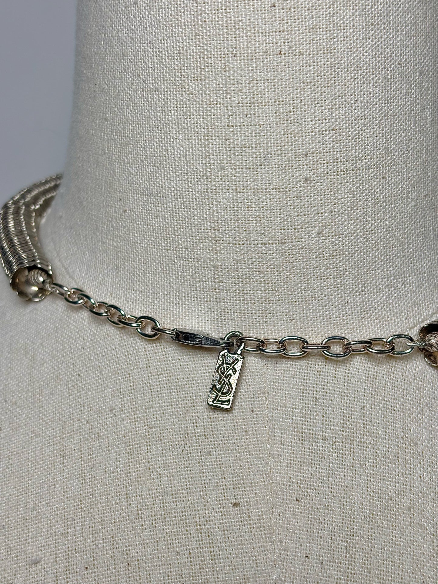 Yves Saint Laurent Sterling Silver Serpentine Chain Vintage Necklace