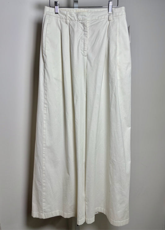 Women Size M Nili Lotan Cream Cotton Palazzo Leg Pleated Pants