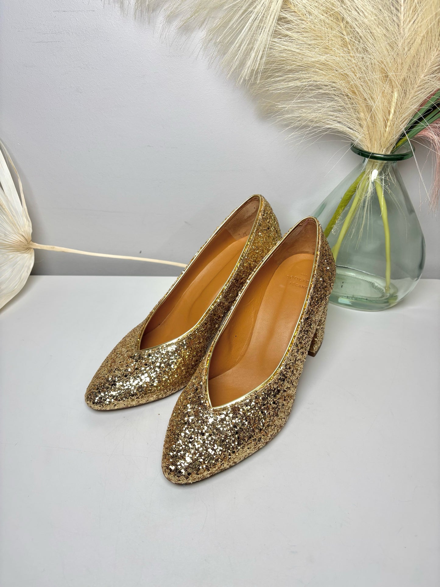 Sezane Gold Glitter Alice Heels