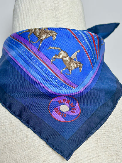 Hermes Blue Horse, Equestrian Silk Scarf 16 x 16