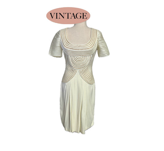 Victor Costa for Saks Fifth Avenue Cream Vintage Cocktail Dress, Sz M