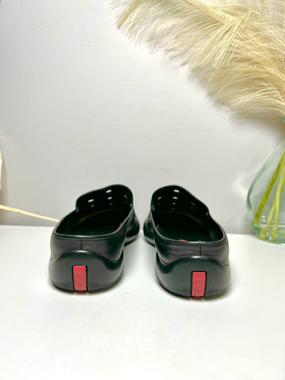 W Shoe Size 38 Prada Black Leather Slip-ons