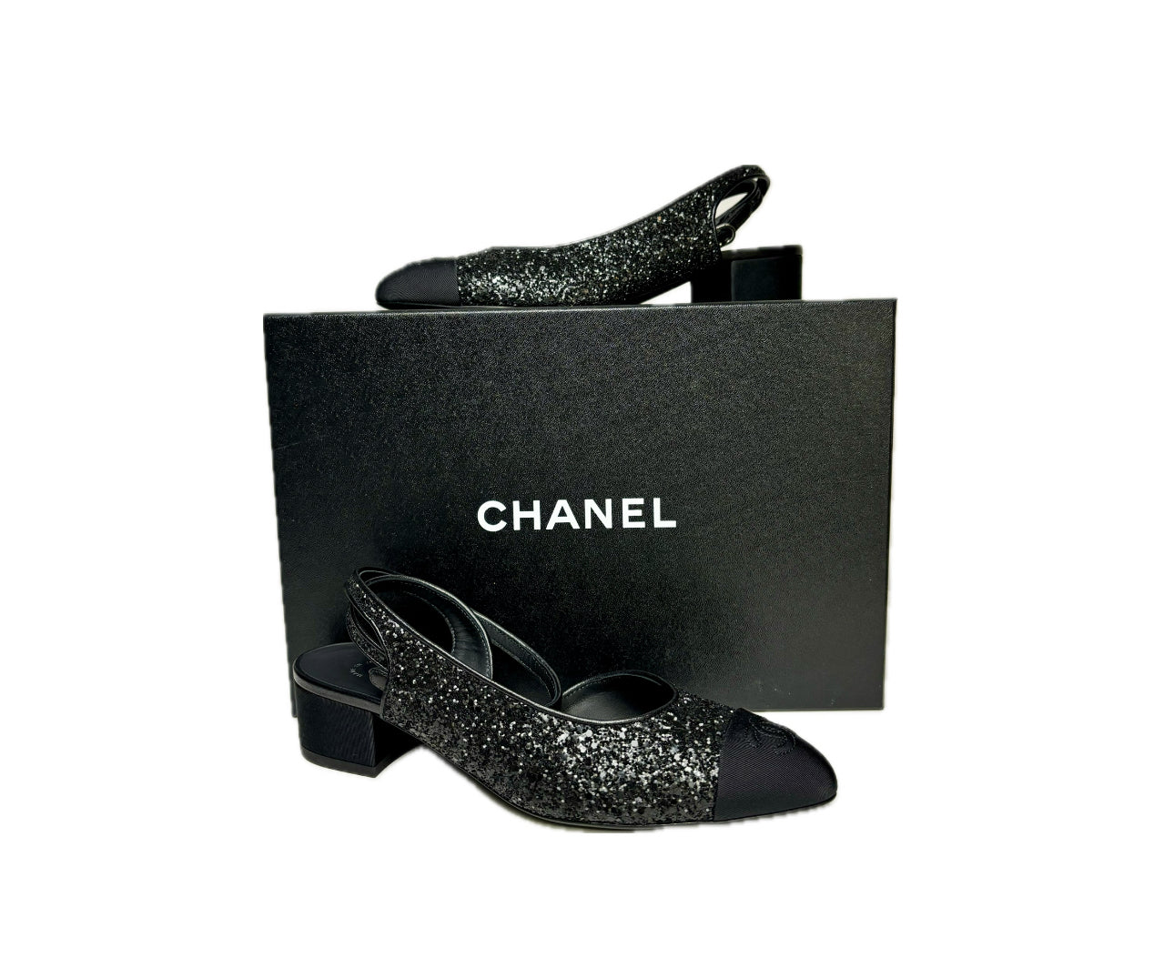 Chanel Glitter Grograin and Embroidered Heels 37.5