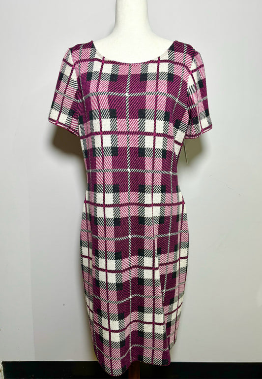 Women Size 12 St. John Multi-Color Checkered Plaid Knit Dress