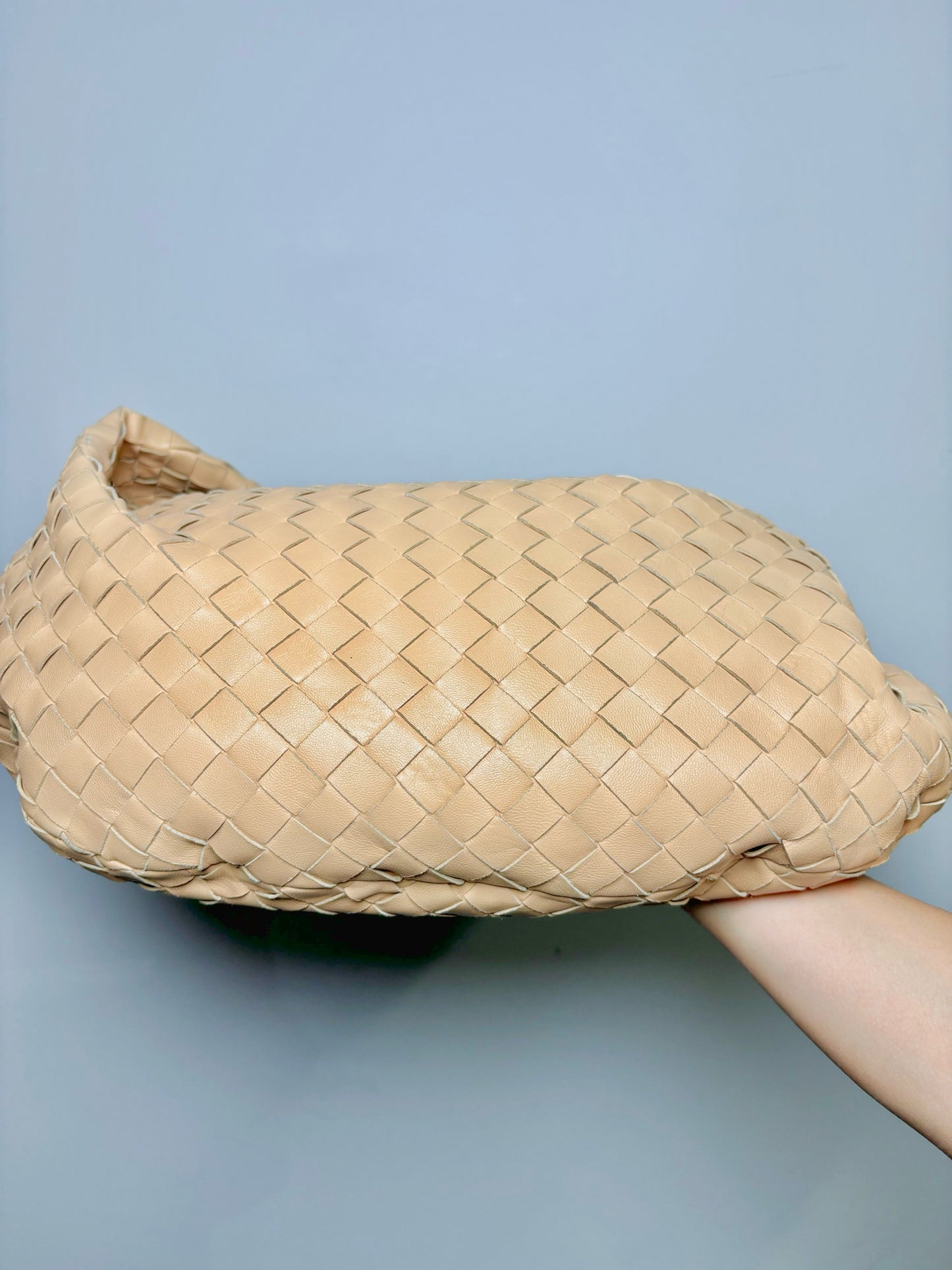 Oatmeal Bottega Veneta Woven Leather Jodie Purse