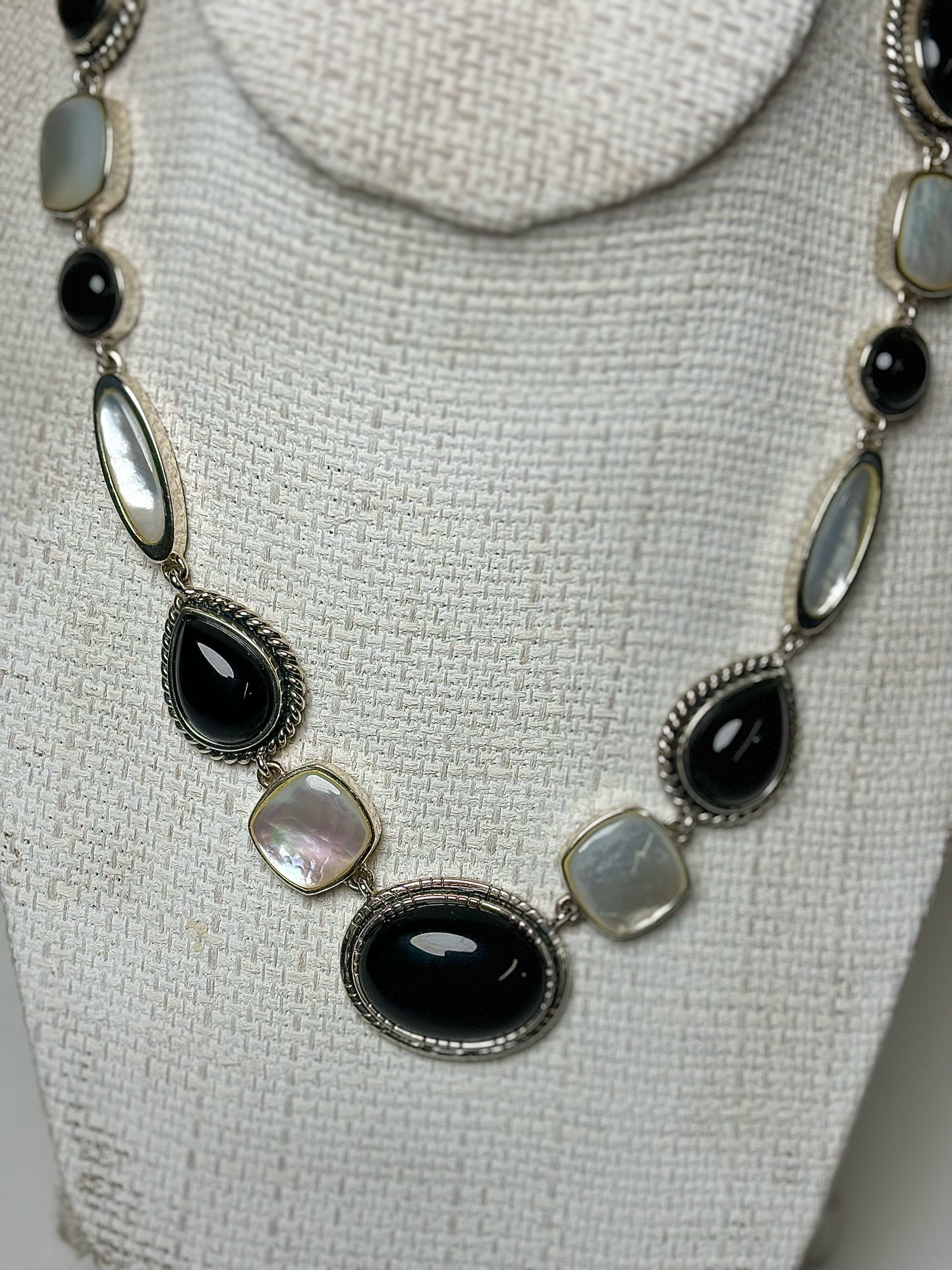 Onyx, Mother of Pearl Sterling Silver Necklace