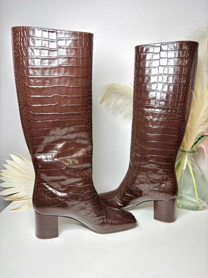 Dolce & Gabbana Leather Tall Shaft Croc Embossed Sz 9.5 NWT Boots