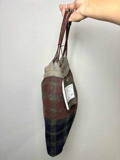 Multi-Color Cividini Tartan Plaid Wool Multi-Color Suede Straps Purse