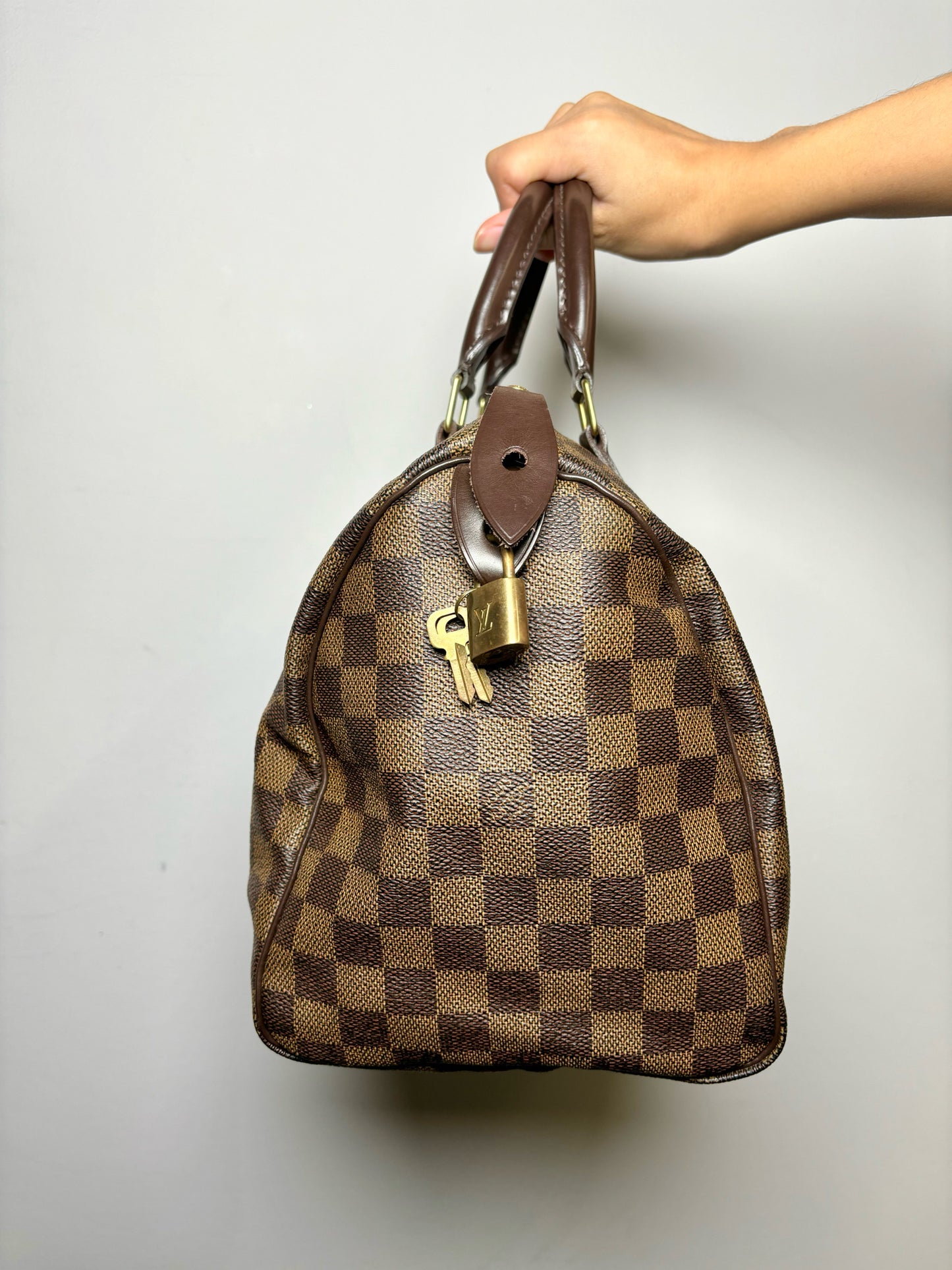 Louis Vuitton Ebene Damier Speedy 30 Purse Engraved Padlock