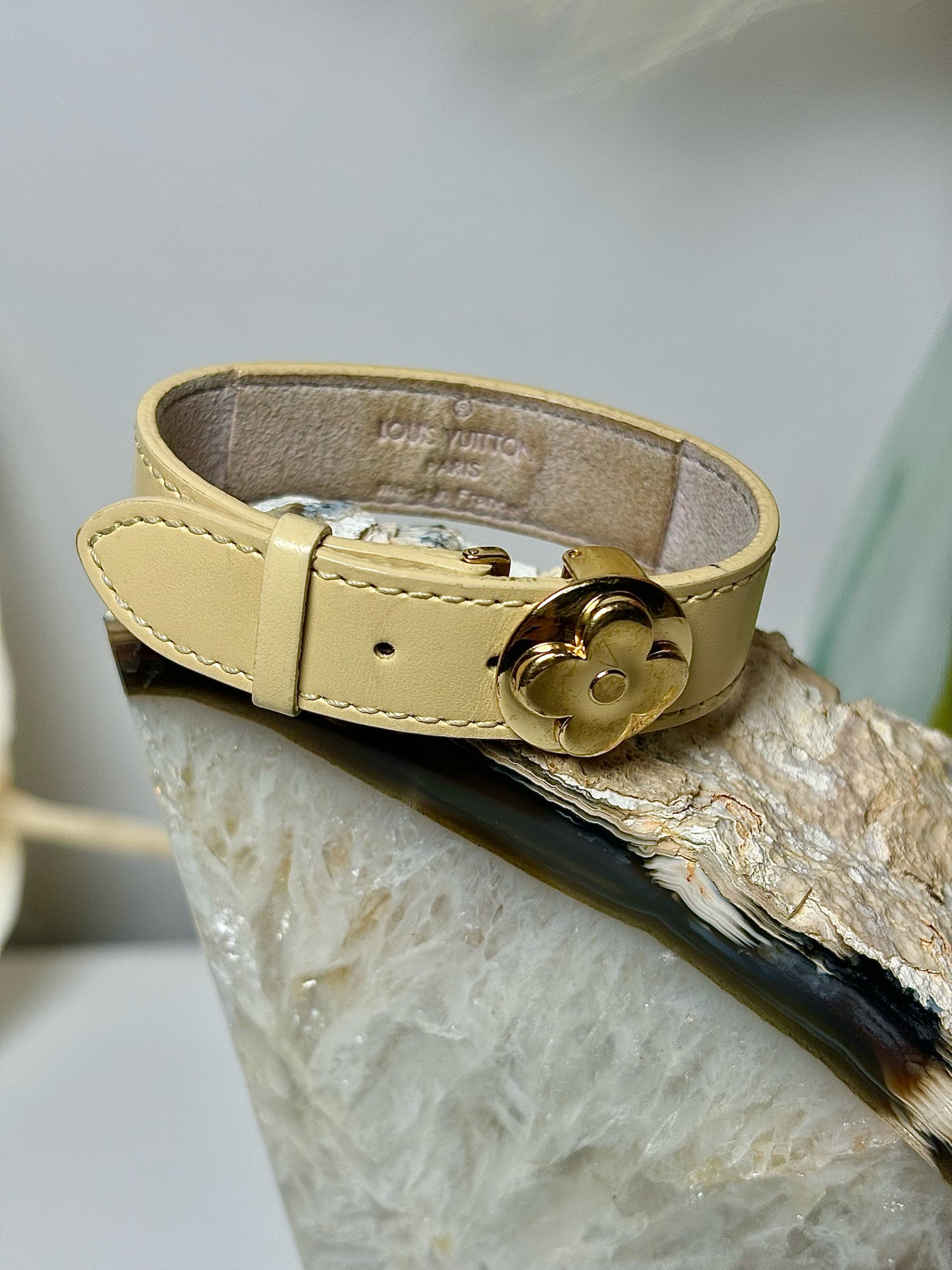 Beige Louis Vuitton Monogram Wish Leather, Suede Bracelet