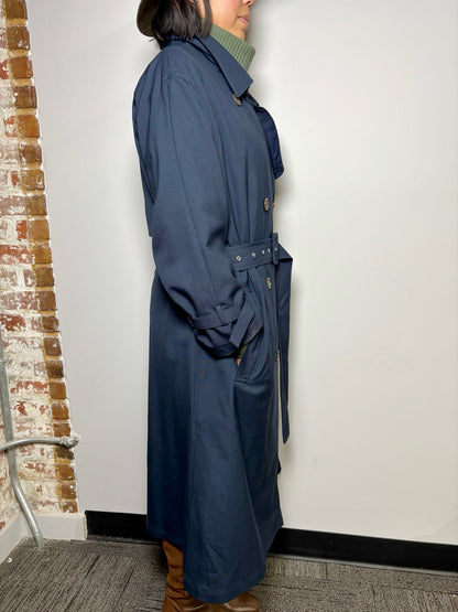 Women Size L Theory Blue Solid Wool Trench Coat