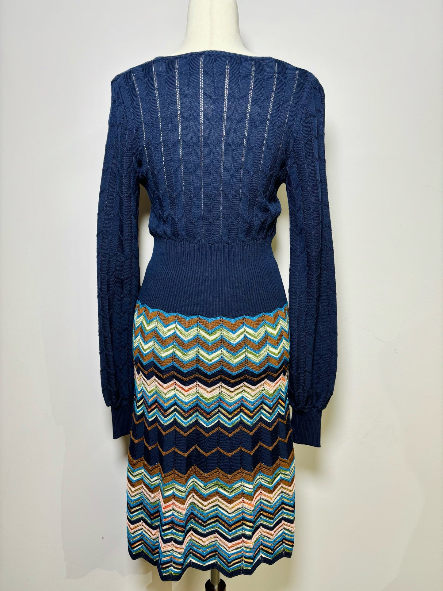 Women Size S Missoni Blue Zig Zag Chevron Knit Dress