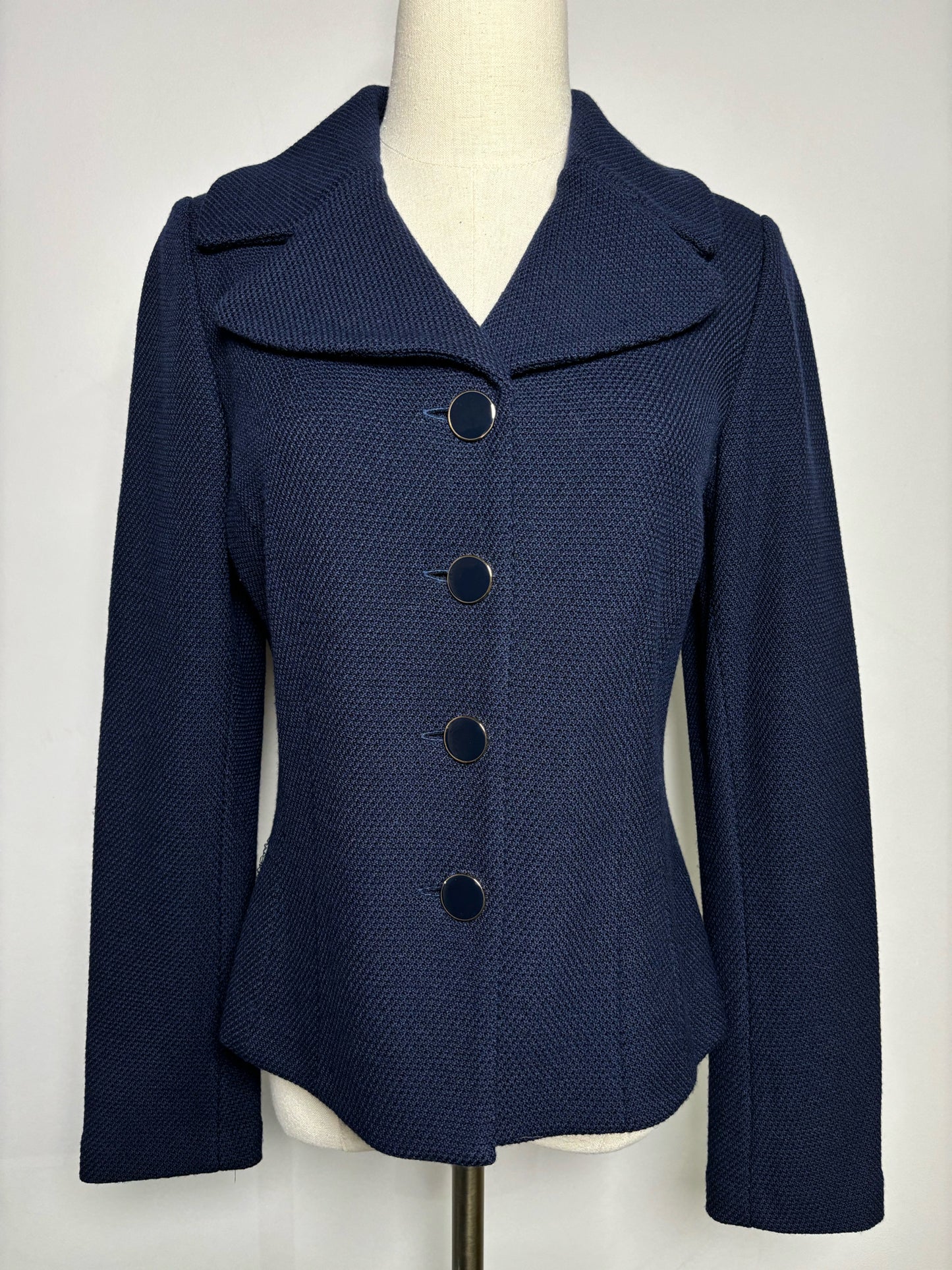 Women Size 8 St. John Navy Solid Women's Outerwear Wool Used Blazer