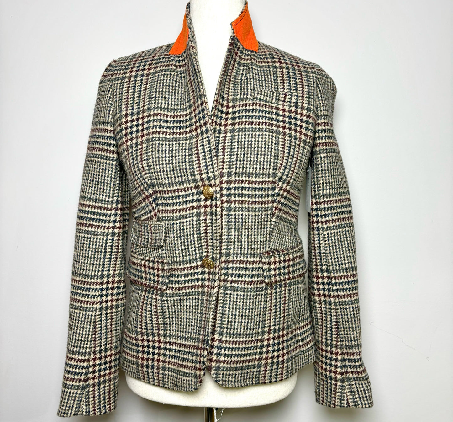 Women Size 2 J. Crew Multi-Color Houndstooth Wool Schoolboy Blazer