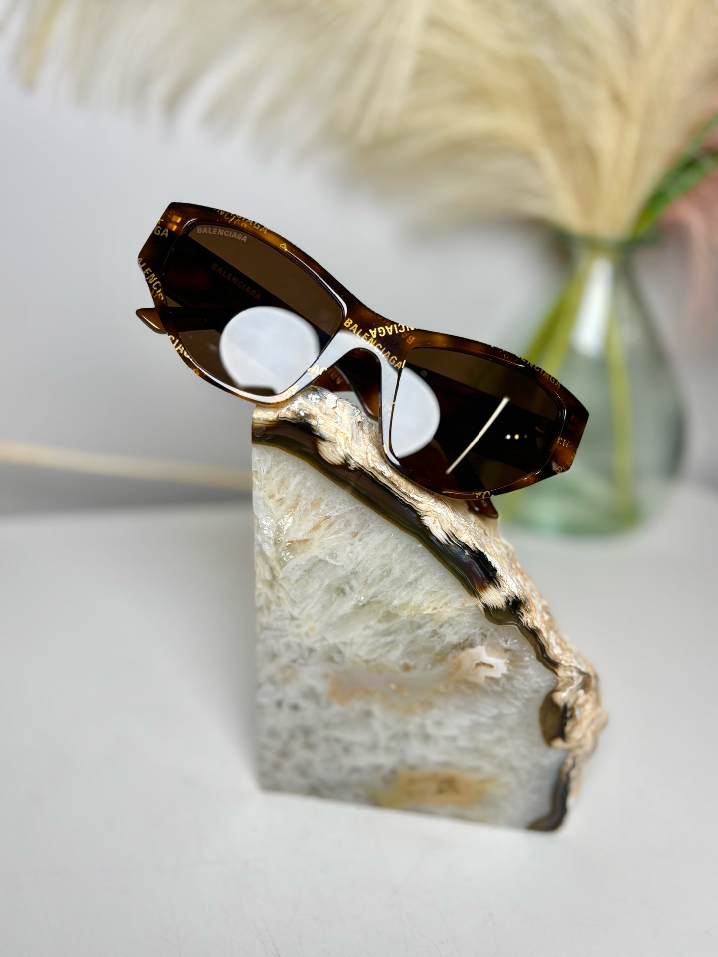 Plastic Balenciaga Brown Cat Eye Logo Sunglasses