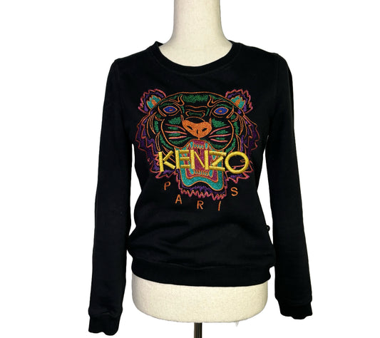 Women Size S Kenzo Black Tiger Embroidered Sweatshirt