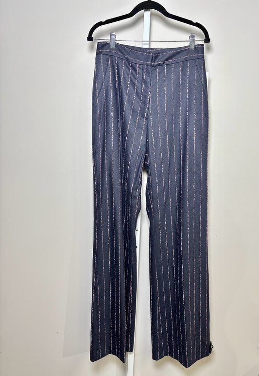 Women Size M Lela Rose Blue Embroidered Wool Pants