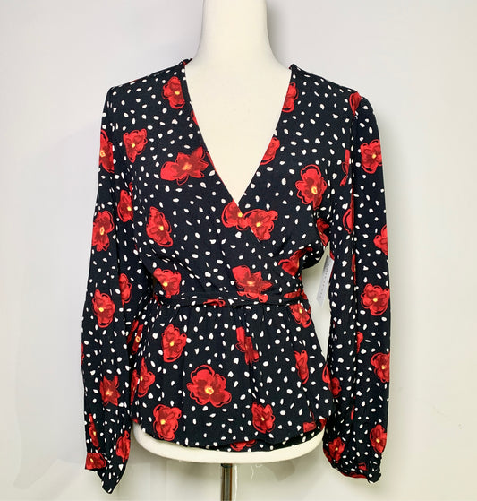 Women Size 38 Rouje Paris Multi-Color Dot, Red Floral Print Blouse