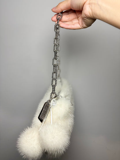 White Coach Solid Mink Chain Shoulder Purse