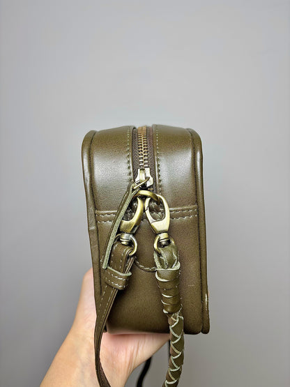 Bembien Dark Olive Green Woven Leather "Camera" Purse