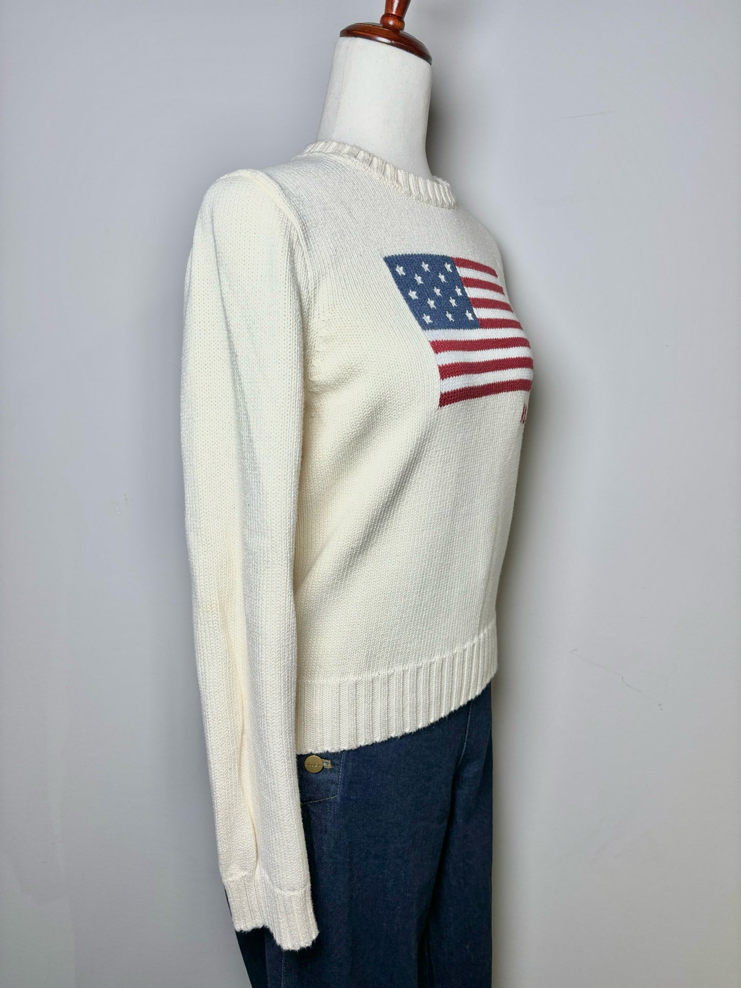 Women Size M Polo by Ralph Lauren Cream Flag Cotton Sweater