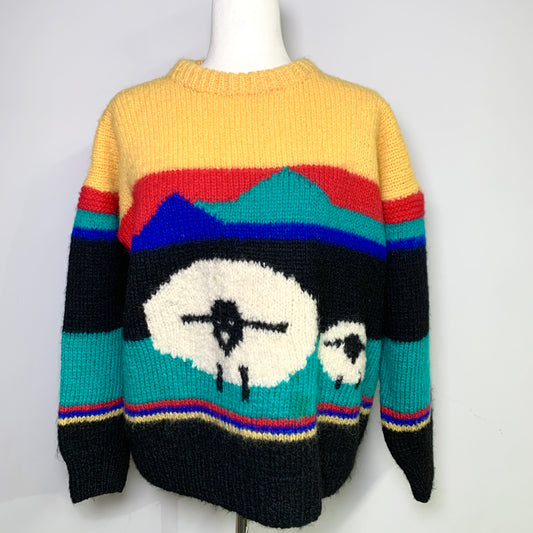 Women Size S/M Wool Sheep Hand-Knitted Sweater