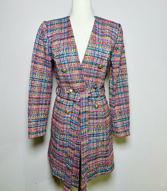 Women Size 2 L'Agence Multi-Color Tweed Wool Double-breasted Jacket