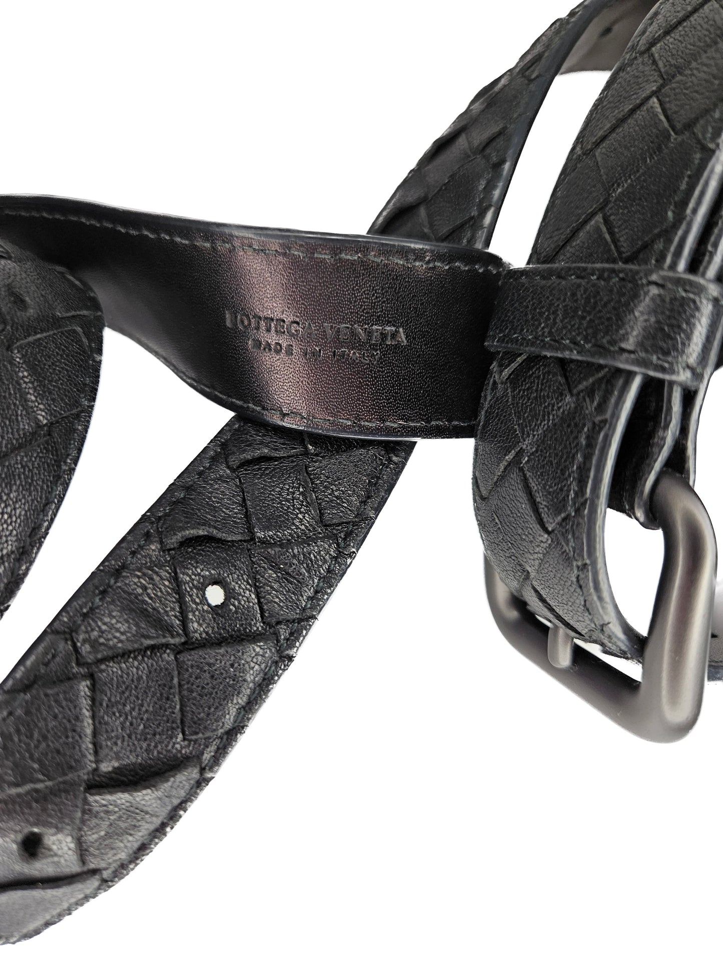 Men's Black Bottega Veneta Woven Leather Belt, Sz L