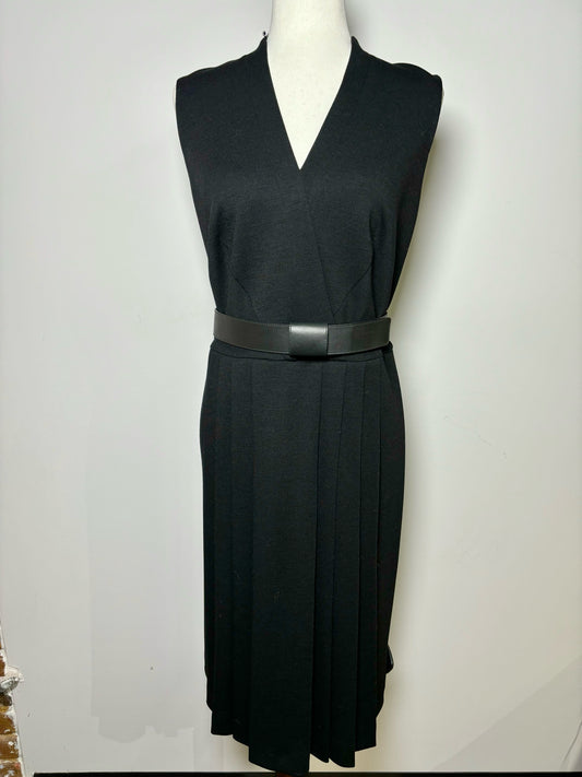 Women Size 12 Akris Black Solid Wool Dress