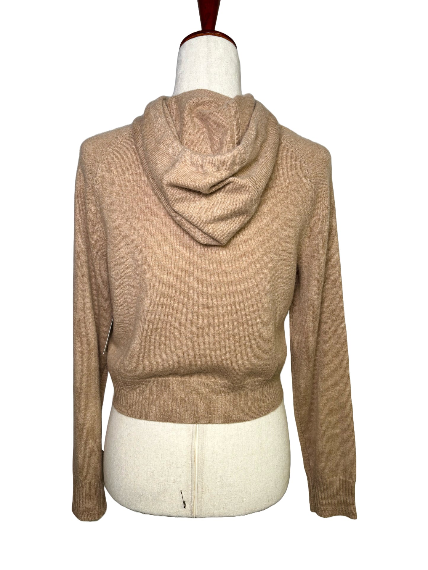 Women Size XS J. Crew Camel Solid Cashmere Zip Hoodie Sweater