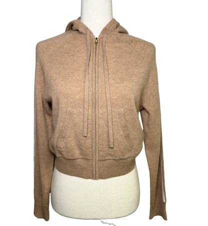 Women Size XS J. Crew Camel Solid Cashmere Zip Hoodie Sweater