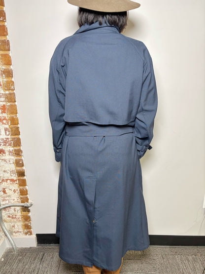 Women Size L Theory Blue Solid Wool Trench Coat