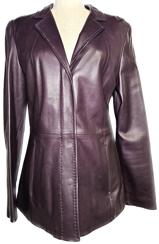 Women Size 6 Max Mara Plum Solid Cowhide Jacket