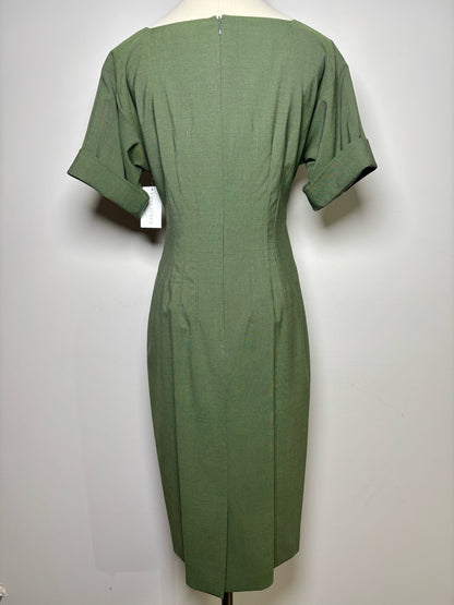 Women Size S Brooks Brothers Moss Green Solid Wool Back Zip Dress