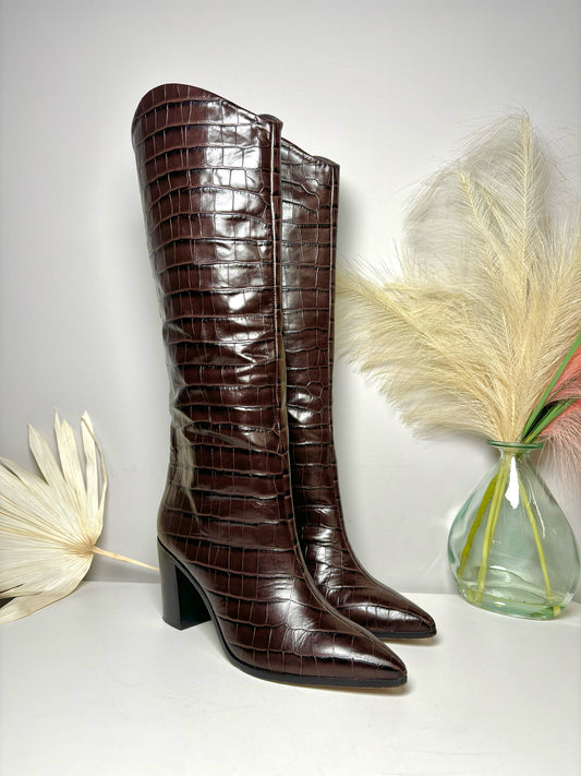 W Shoe Size 10 Schutz Brown Leather Cowhide Tall Boots