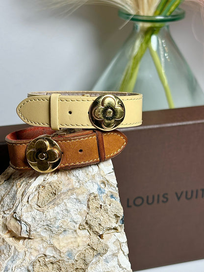 Beige Louis Vuitton Monogram Wish Leather, Suede Bracelet