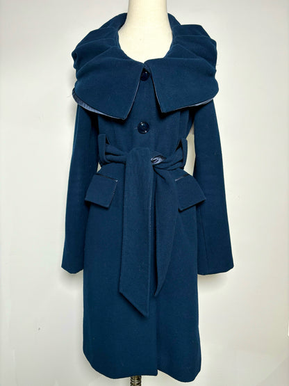 Women Size XS Anna Biagini Blue Solid Wool Coat