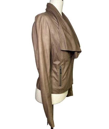 Women Size XS Vince Brown Solid Cowhide Leather Asymmetric Zip Front Jacket