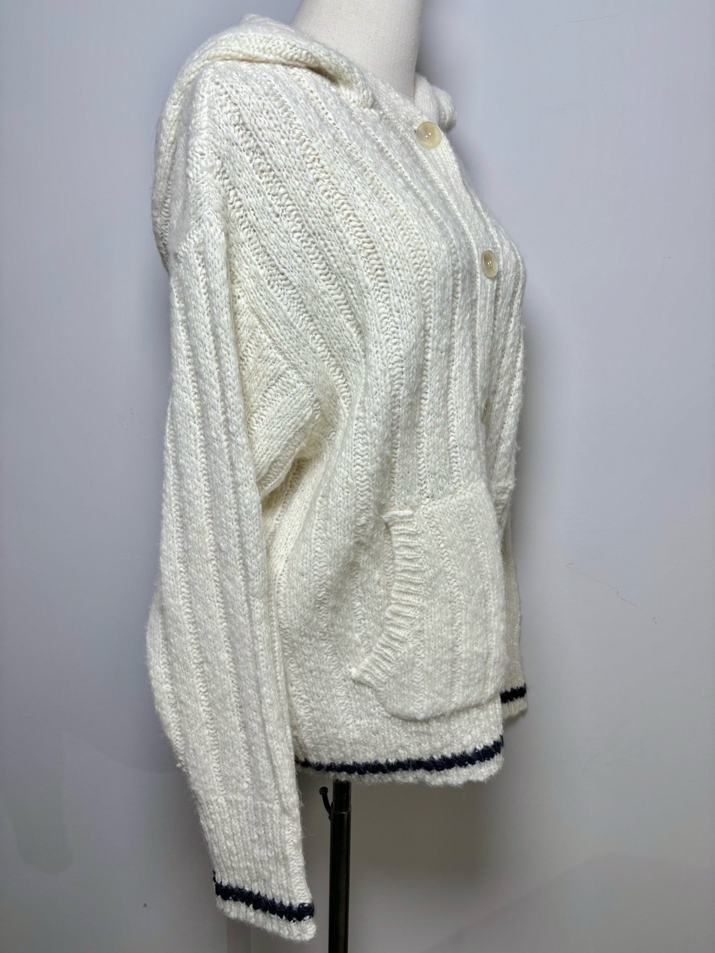 Women Size S Raquel Allegrra Cream Chunk Knit Hoodie Sweater